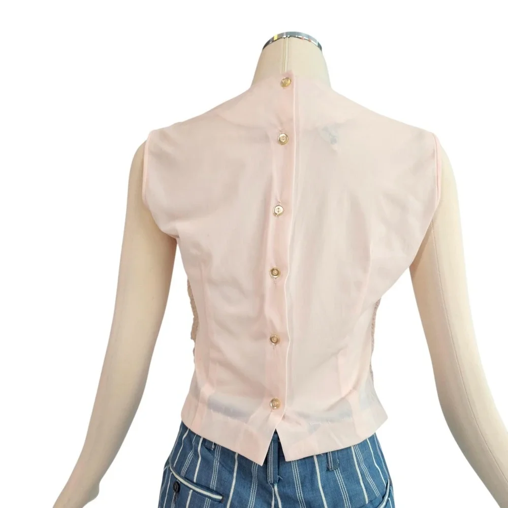 Vintage 1960's Pink Textured Blouse Top Shirt Majorette Tie Waist Band - Picture 12 of 13